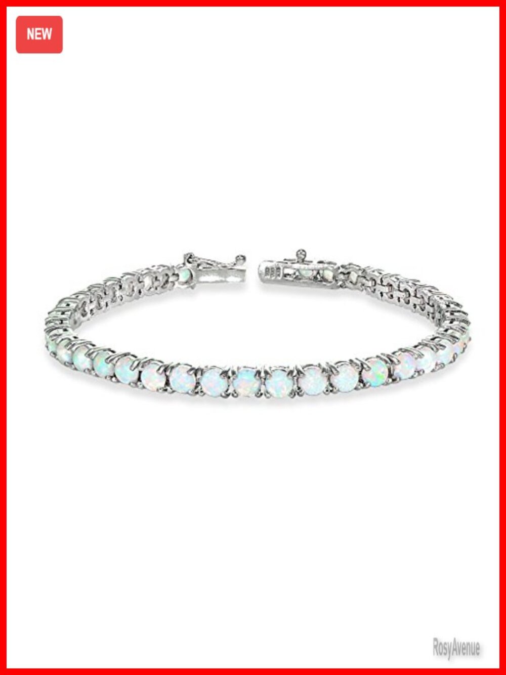 4mm Round Synthetic White Opal Tennis Bracelet in Sterling Silver with Box